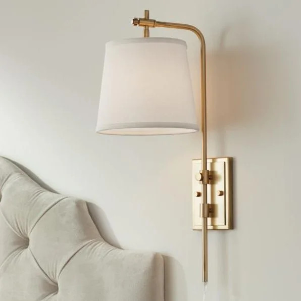 Barnes and Ivy Modern Wall Lamp Dimmable Warm Gold Metal Plug-In Light Fixture Off White Shade fo... | Walmart (US)