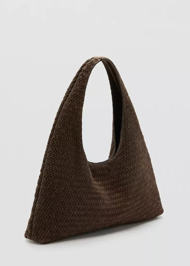 Medium braided leather shoulder bag brown - Woman - One size - MANGO | Mango (US/MX/AU)