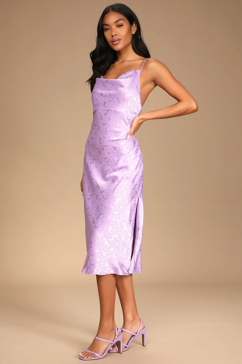 You're My Type Lavender Satin Jacquard Midi Slip Dress | Lulus (US)