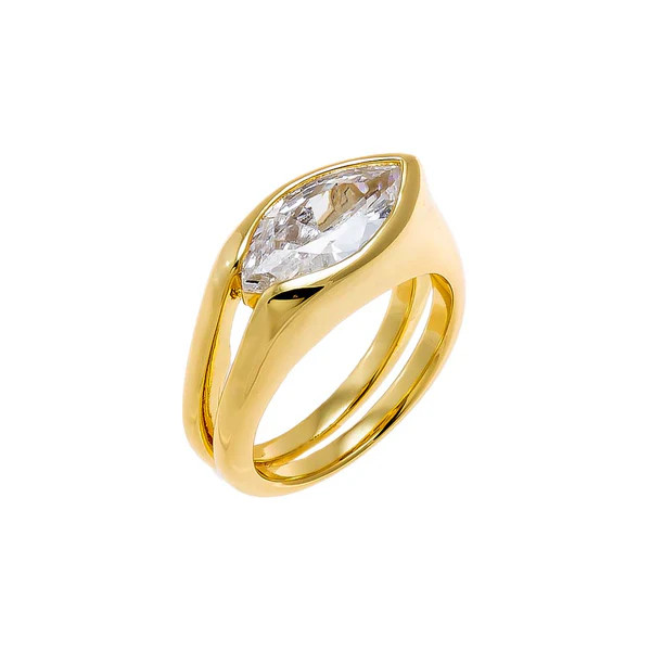 CZ Marquise Double Row Band Pinky Ring | Adina Eden