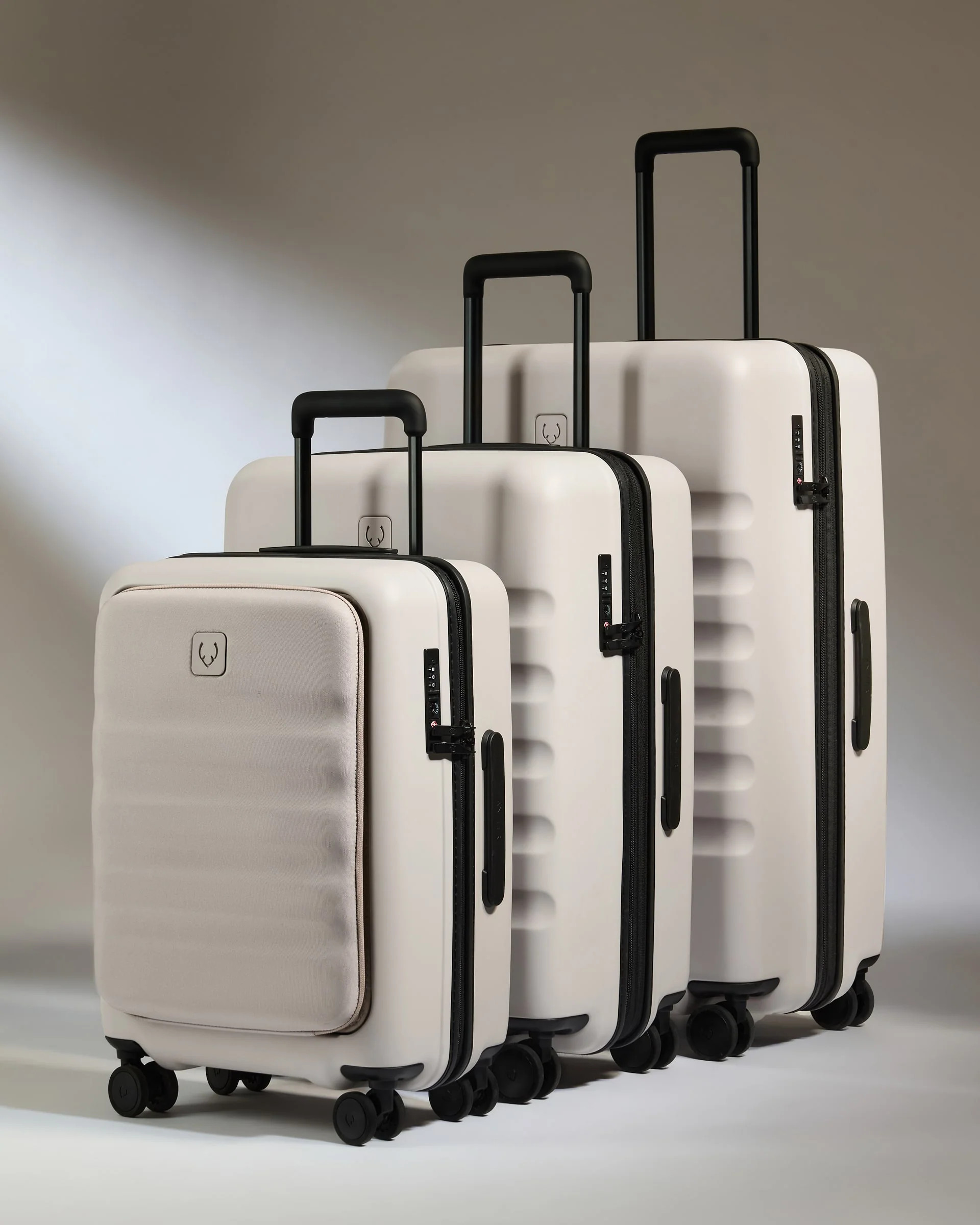 Carry-on with Pocket Luggage Set in Taupe - Icon Stripe | Lightweight & Hard Shell Suitcase | Antler USA