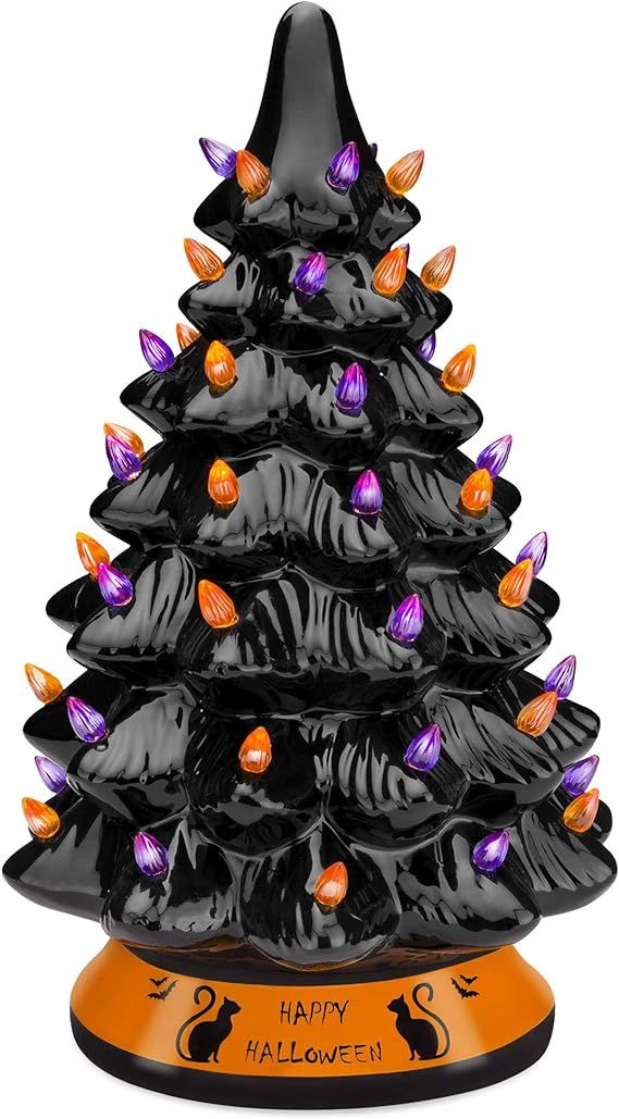 Best Choice Products Pre-Lit 15in Ceramic Tabletop Halloween Tree Holiday Decoration w/Orange & P... | Amazon (US)