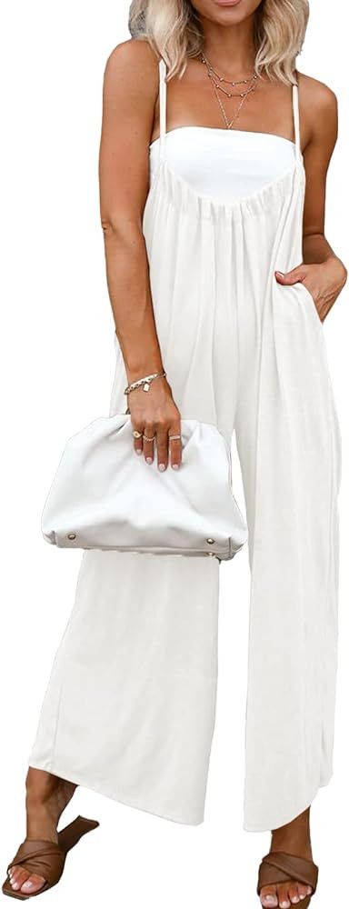 DEEP SELF Women's Casual Loose Sleeveless Jumpsuits Adjustable Spaghetti Straps Wide Leg Baggy Ov... | Amazon (US)