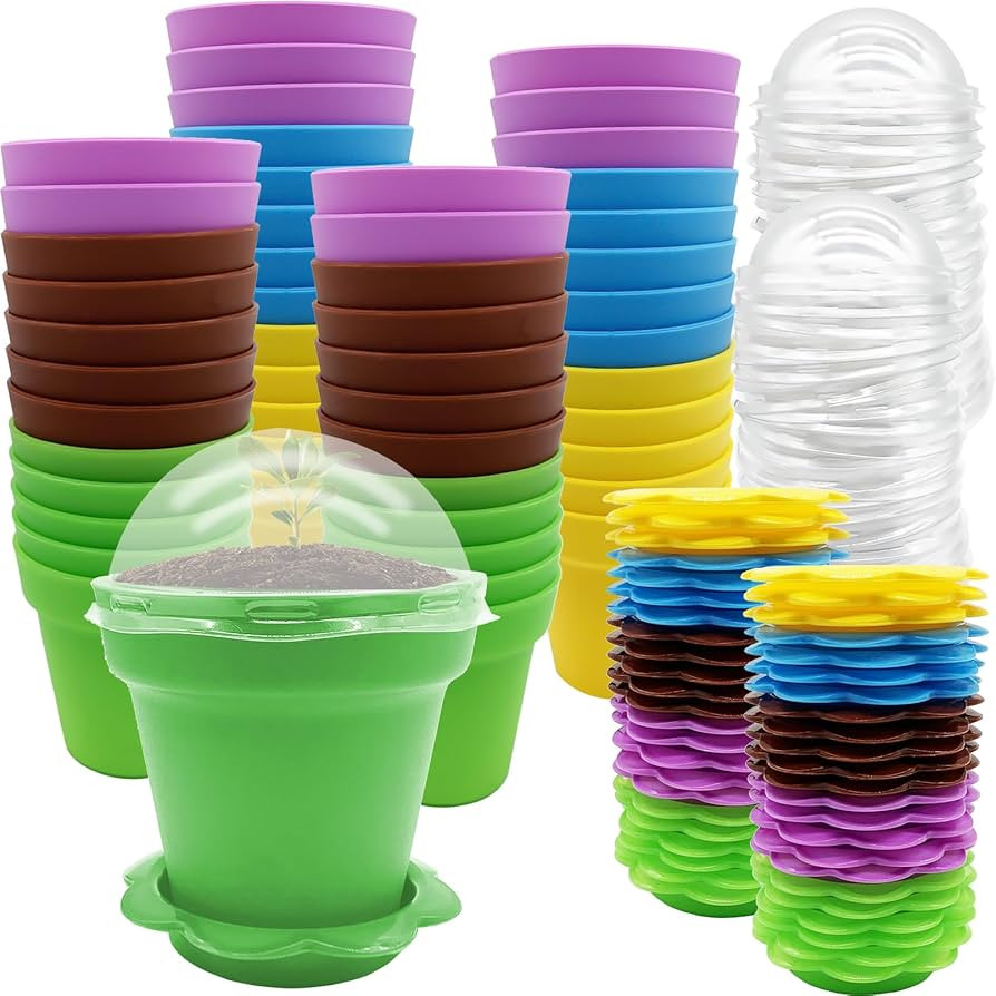50 Packs Cupcake Plant Nursery Pots with Humidity Dome- Planting Containers Cups- Small Flower Po... | Amazon (US)