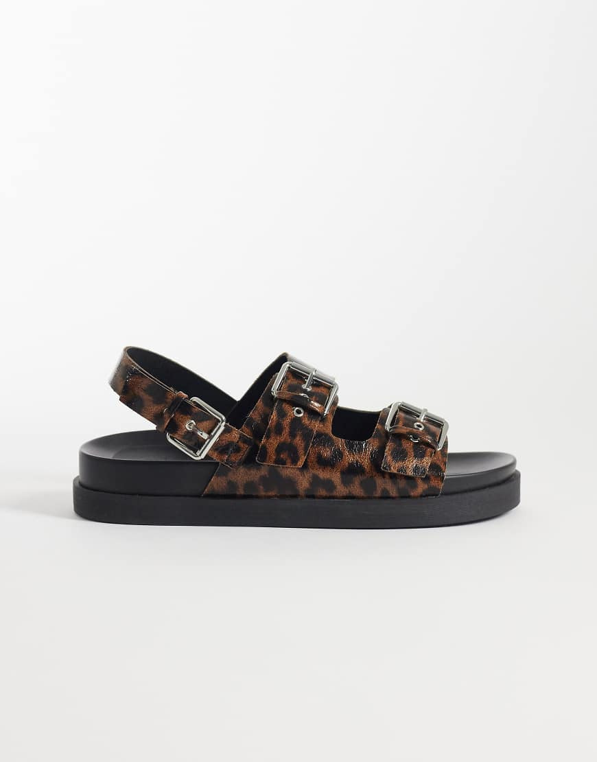 ONLY buckle sandals in leopard print-Brown | ASOS (Global)
