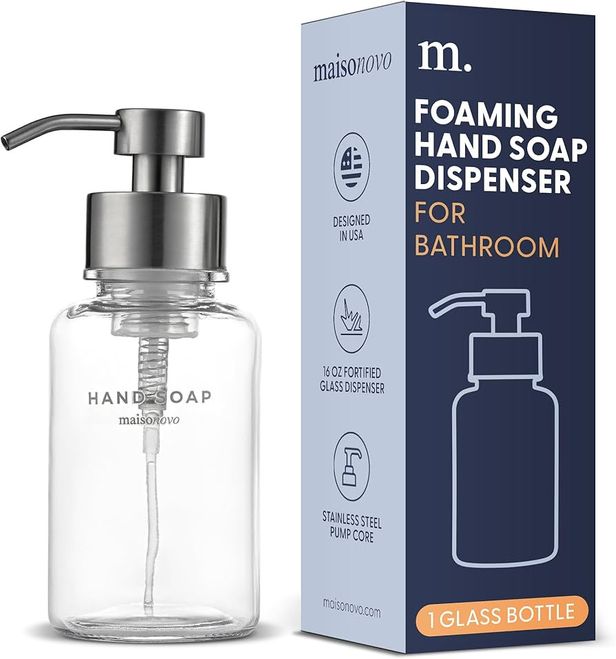 MaisoNovo Glass Foaming Hand Soap Dispenser | Silver Foaming Soap Dispenser Clear Bottle Silver P... | Amazon (US)