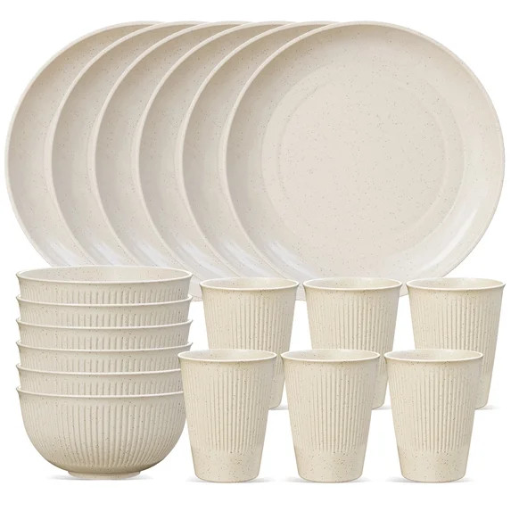 TINANA Wheat Straw Dinnerware Sets, Service for 6, 18 PCS Unbreakable Plastic Dinnerware, Freezer... | Walmart (US)