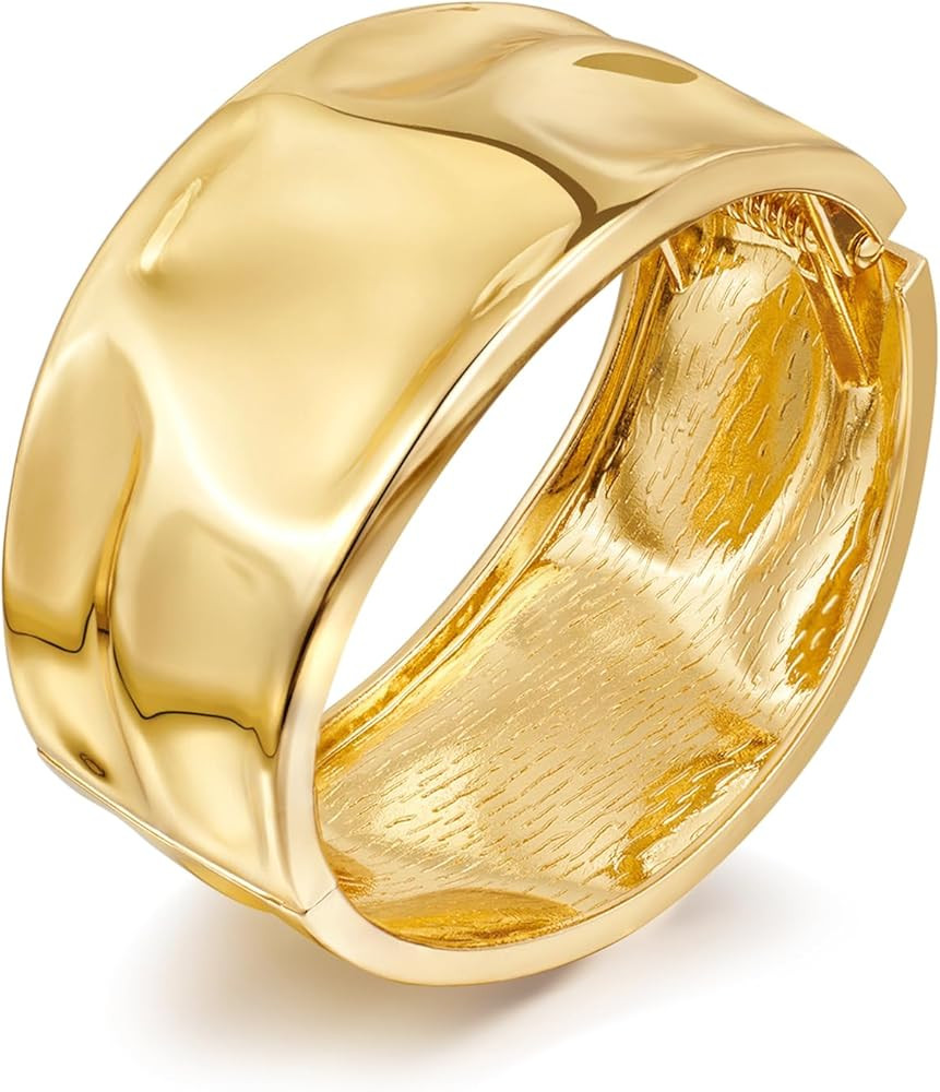 WOWORAMA Chunky Gold Bangle Bracelets for Women Thick Wide Hinged Cuff Bracelets Vintage Statemen... | Amazon (US)