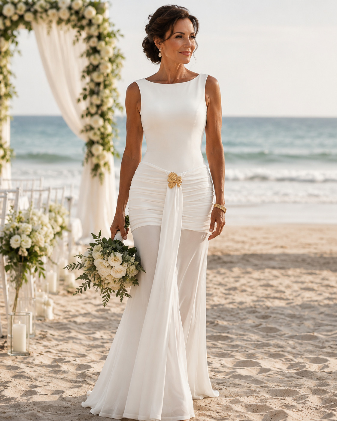 Dreaming of a beach wedding that feels effortless, elegant, and age-confident? As someone who got married at the beach recently, I chose a short ivory dress with long flowing chiffon panels—similar to the dress in this photo. The lightweight fabric kept me cool, and the chiffon panels caught the ocean breeze beautifully for those unforgettable photos. If you're searching for wedding dresses for older brides, learn more about wedding dresses for over 50 older bride styles, check out my blog DressingArtist.com #WeddingDressesOver50 #MatureBride #CoastalWedding #OlderBridesStyle #BeachBride #Over40Bride #MatureBrides
 

 #LTKOver40 #LTKWedding
