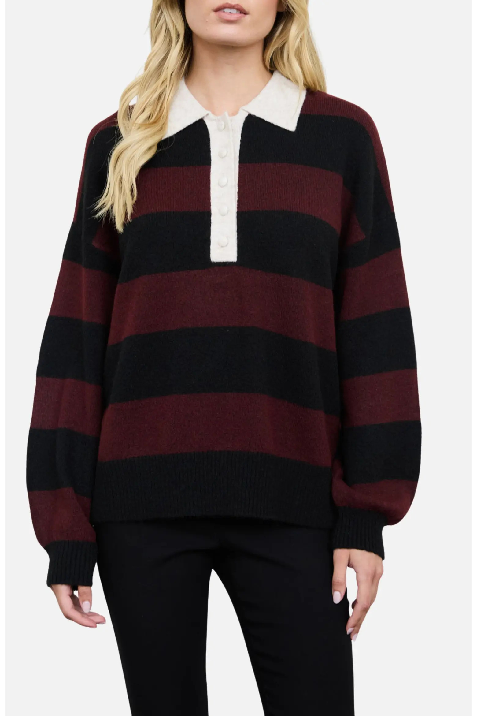 Blu Pepper Stripe Polo Sweater in Red Wood Multi at Nordstrom Rack, Size Small | Nordstrom Rack