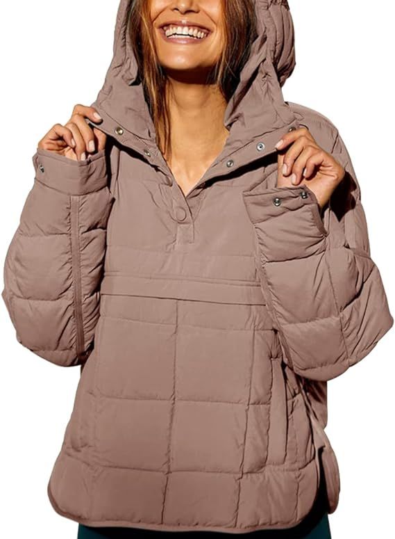 Fazortev Womens Oversized Puffer Jacket Quilted Dolman Hoodies Pullover Long Sleeve Lightweight W... | Amazon (US)