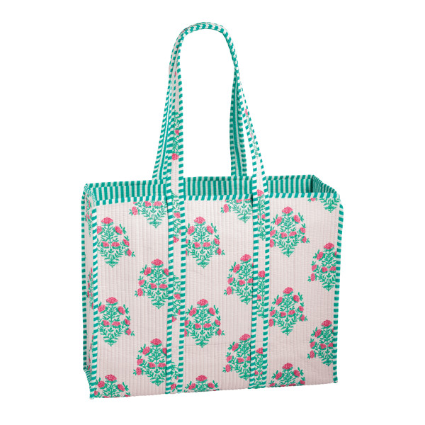Dahlia Block Print Tote | Mud Pie