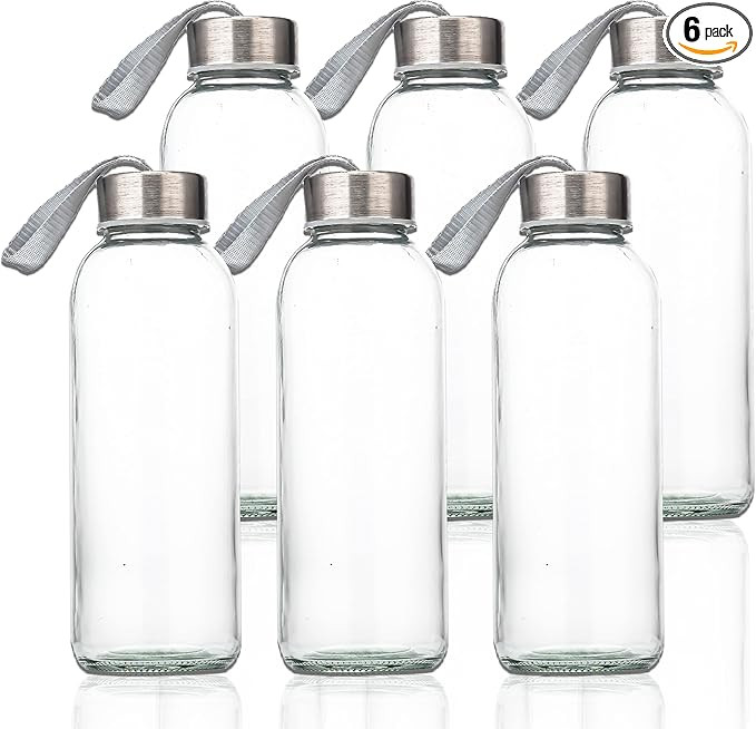 SureSave Glass Water Bottles with Stainless Steel Lids and Sleeves | 16 Oz Reusable Glass Bottles... | Amazon (US)