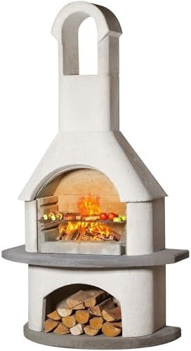 Concrete Outdoor Fireplace with Grill, Wood Burning Fireplace with Wood Storage and Chimney, Incl... | Amazon (US)