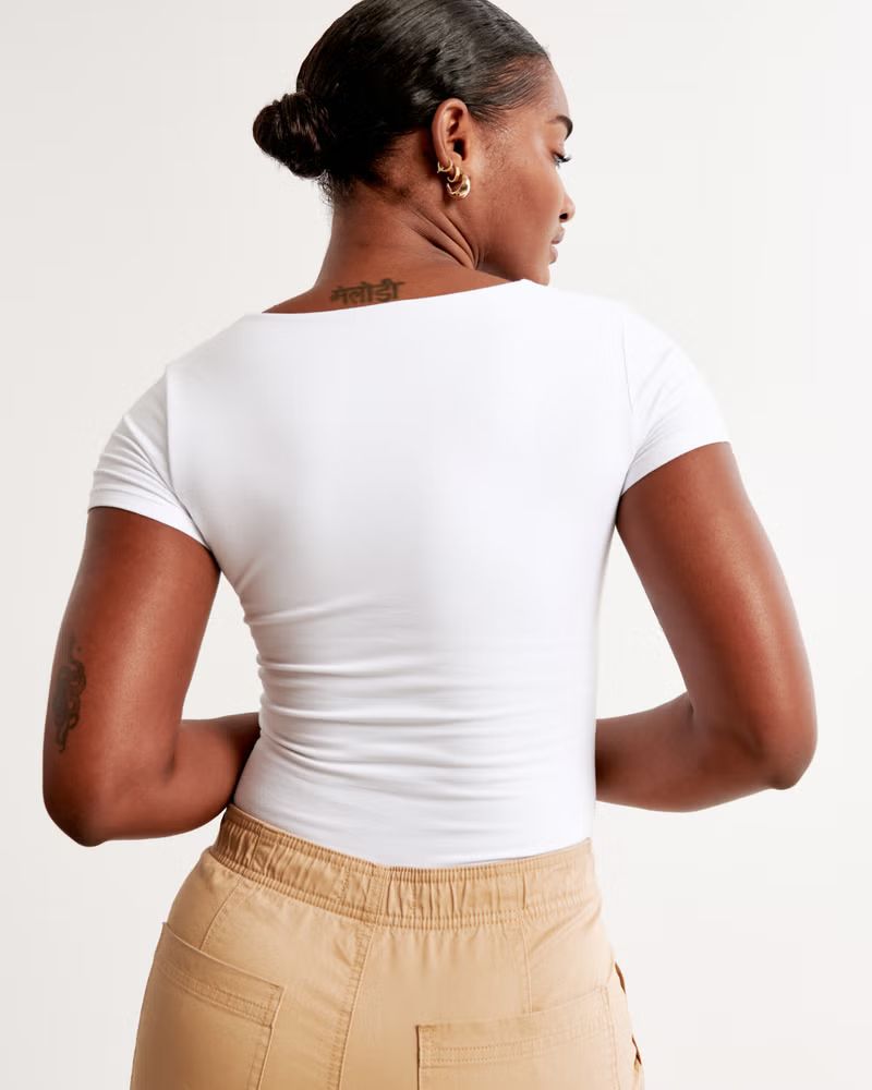 Short-Sleeve Cotton Seamless Fabric Squareneck Bodysuit | Abercrombie & Fitch (US)