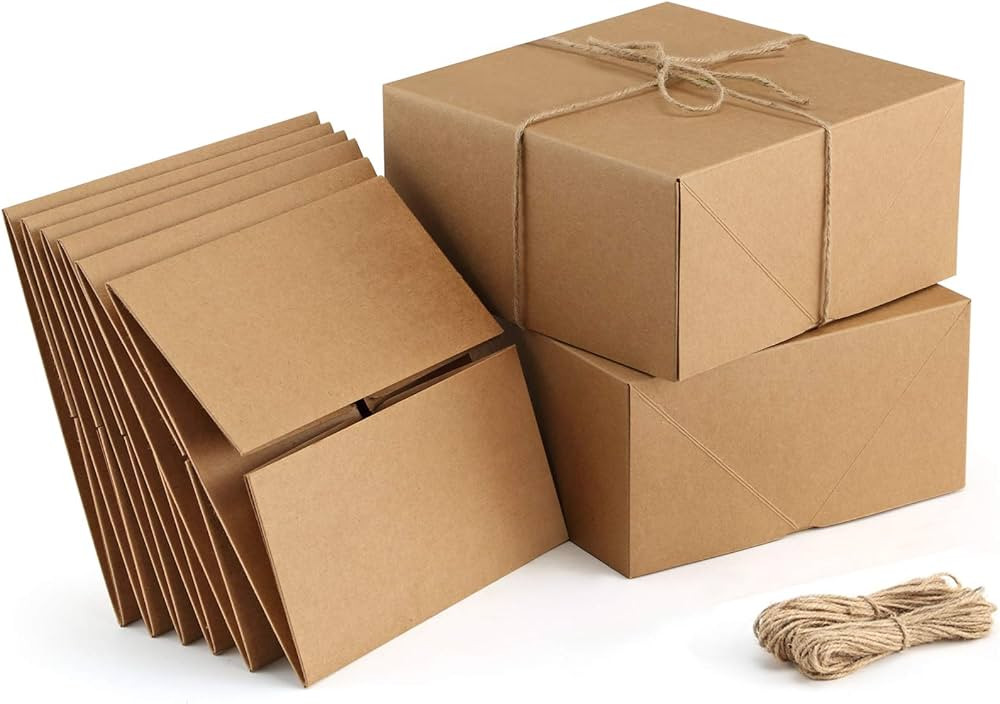 ValBox Premium Gift Boxes 10 Pack 8 x 8 x 4 Brown Paper Gift Boxes with 20 Meters Hemp Rope for C... | Amazon (US)