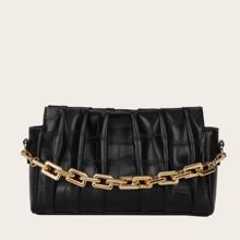 Croc Embossed Chain Handle Ruched Bag | SHEIN