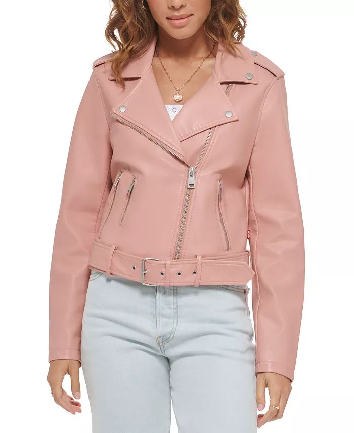 Levi's Women's Faux-Leather Belted Hem Moto Jacket - Macy's | Macy's