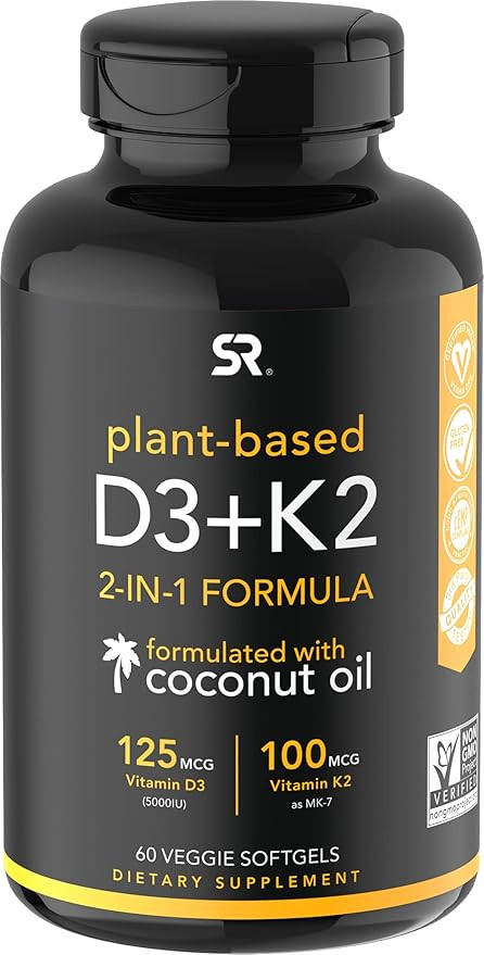 Vitamin D3 + K2 with Organic Virgin Coconut Oil | Plant-Based Vegan D3 (5000iu) with MK7 Vitamin ... | Amazon (US)