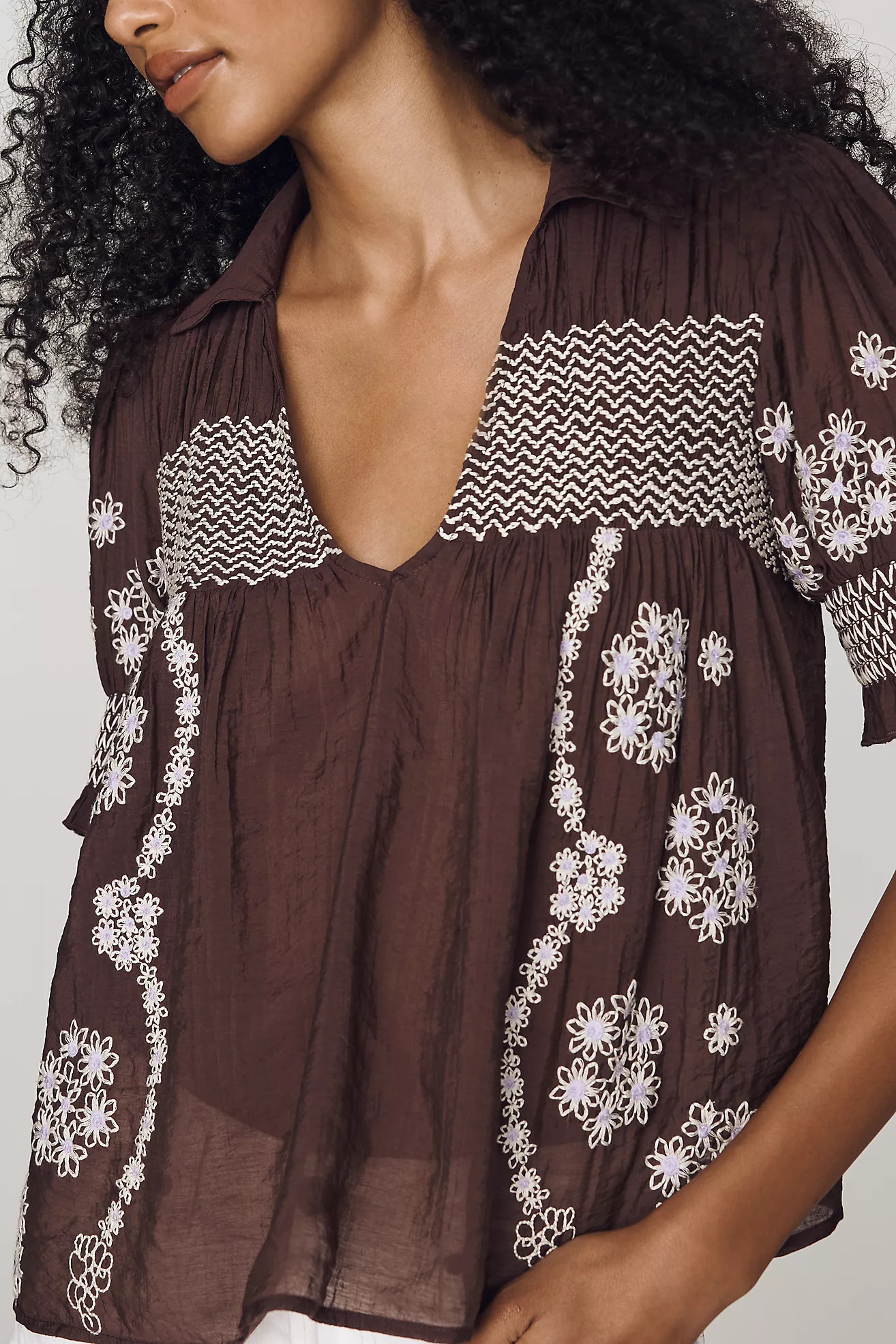 By Anthropologie Short-Sleeve Embroidered Swing Top | Anthropologie (US)