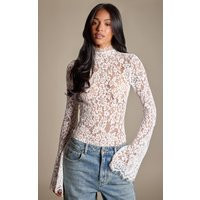 Tall White High Neck Flared Long Sleeve Bodysuit | PrettyLittleThing US