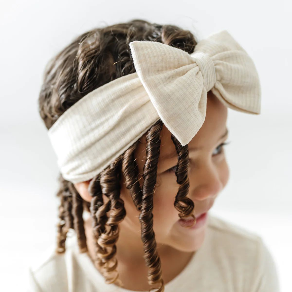 Heather Oatmeal Ribbed Luxe Bow Headband | Little Sleepies