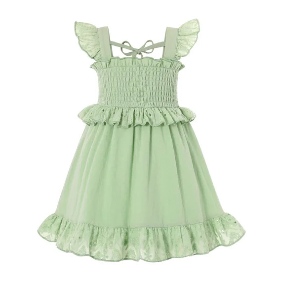 Tiny Cutey Toddler Baby Girl Dress Kids Summer Cotton Solid Ruffle Sleeveless Skirt Casual Sundre... | Walmart (US)