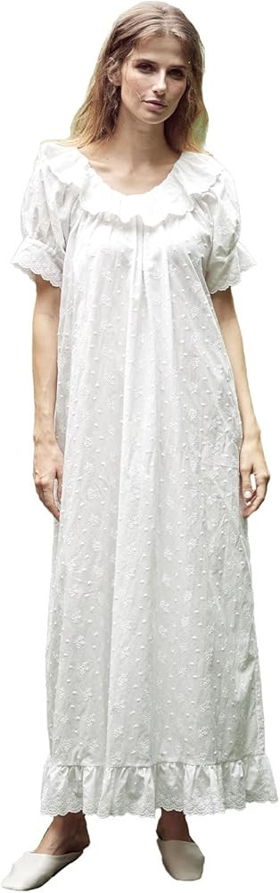 BEAUTELICATE 100% Cotton Embroidered Victorian Nightgown Vintage Sleepwear for Women | Amazon (US)