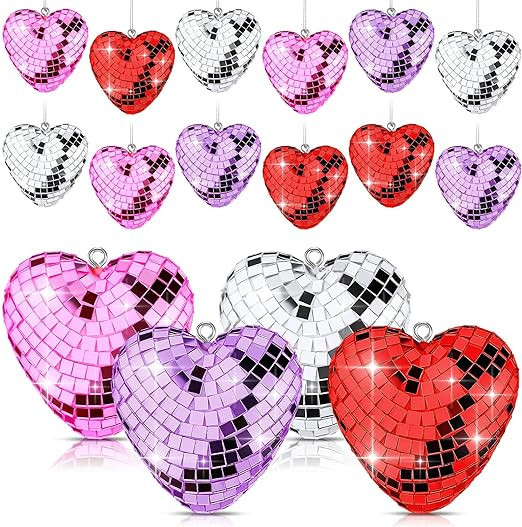 Ziliny 24 Pcs Valentine's Day Heart Shaped Disco Balls Mirror Disco Ball Decor Heart Hanging Orna... | Amazon (US)