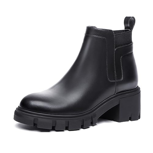 Athlefit Women's Chelsea Boots Casual Lug Sole Platform Chunky Heel Black Ankle Booties Size 5.5 | Amazon (US)