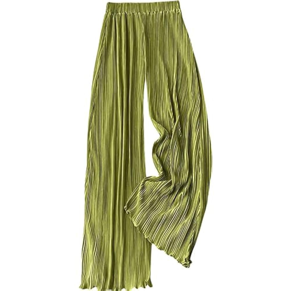 High-Waisted Striped Pressed Pleat Casual Loose Wide Leg Straight Flowing Draped | Amazon (US)