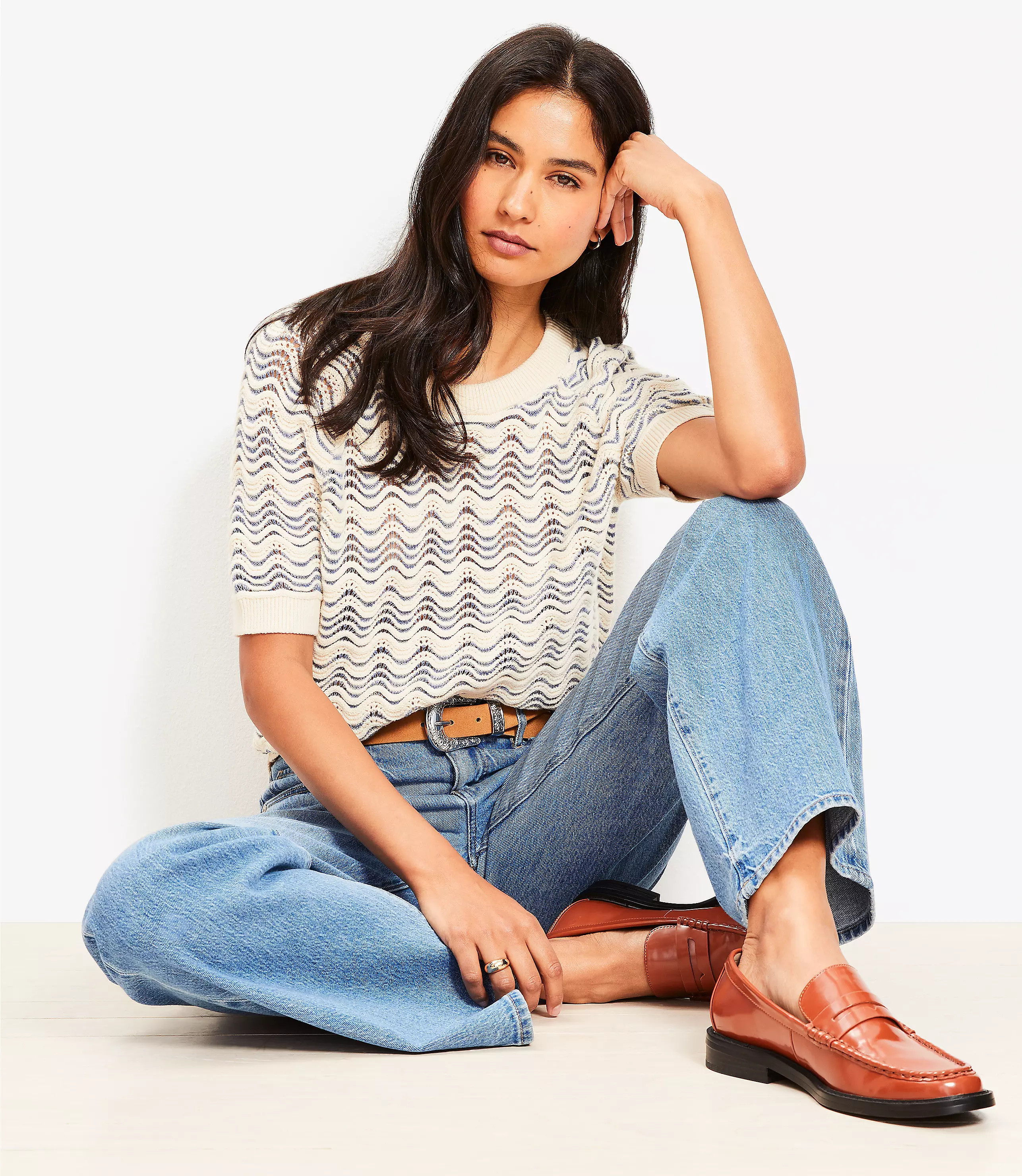 Wavy Stitch Raglan Sweater Tee | LOFT