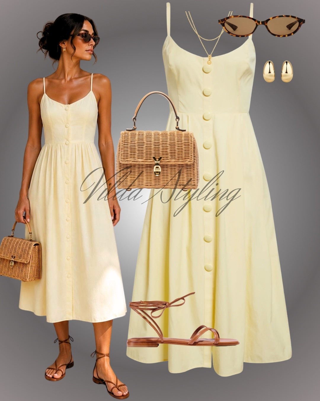 Sunshine State of Mind 🍋✨ Loving this dreamy buttery yellow midi dress for warm summer days. Paired with a structured wicker bag, tortoise sunglasses, and lace-up sandals for the ultimate European getaway aesthetic. Shop the entire look via the link in my bio! ☀️🧺 #LTKunder100 #SummerStyle #VacationLook

#LTKsummer #LTKdresses #LTKstyletip