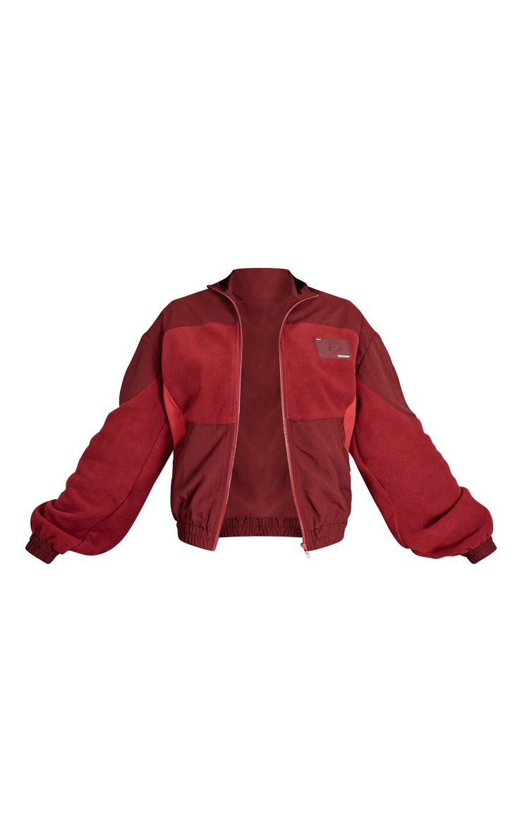 Cherry Red Fleece Contrast Panel Zip Through Sweatshirt | PrettyLittleThing US