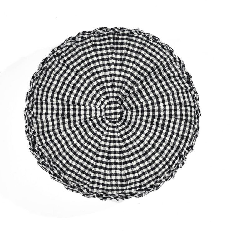 14" Gingham Check Yarn Dyed Pleated Round Throw Pillow Black - Lush Décor | Target