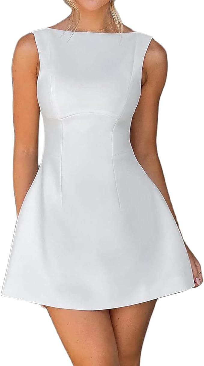 Women Sexy Backless Mini Dress Sleeveless Open Back A Line Tank Dress Formal College Graduation D... | Amazon (US)