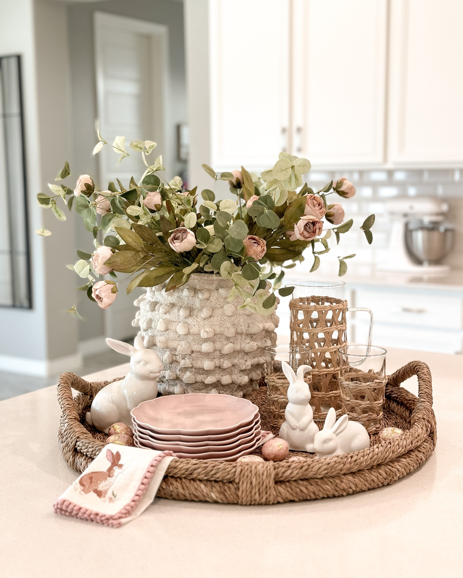 Easter Kitchen Styling - Tray Decor - Easter Decor - Kitchen Decor - White Vase - Rattan glasses - Rattan Pitcher - esster bunny 

#eastertray #traystyling #easterdecor 
#ltkhome #ltkunder50 #homedecor #neutralhome #neutralhomedecor
#liketkit #ltkunder25 #coffeestation #coffeestationdecor #easterdecor #easter #targetstylehome #targetstyle #amazonhome #amazonfinds #amazonmusthaves #easterkitchenstyling 


#LTKhome #LTKSeasonal #LTKfamily