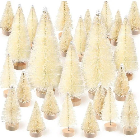 24PCS Artificial Mini Christmas Tree Sisal Snow Trees Bottle Brush Christmas Trees Pine Trees Orname | Walmart (US)