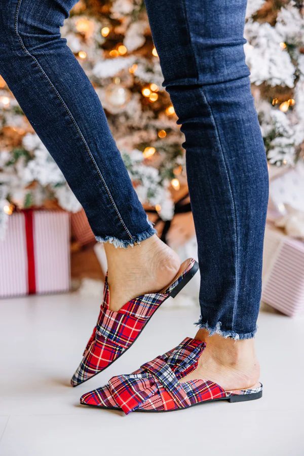 Warmest Wishes Red Plaid Flat Mules | The Mint Julep Boutique