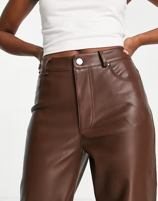 Stradivarius dad faux leather pants in chocolate brown | ASOS (Global)