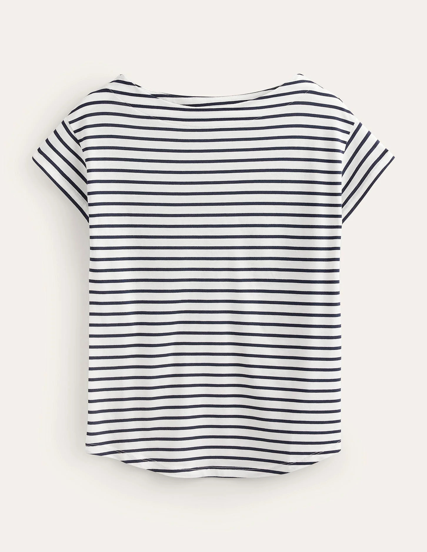 Supersoft Boat Neck T-Shirt-Ivory, Navy Stripe | Boden (US)