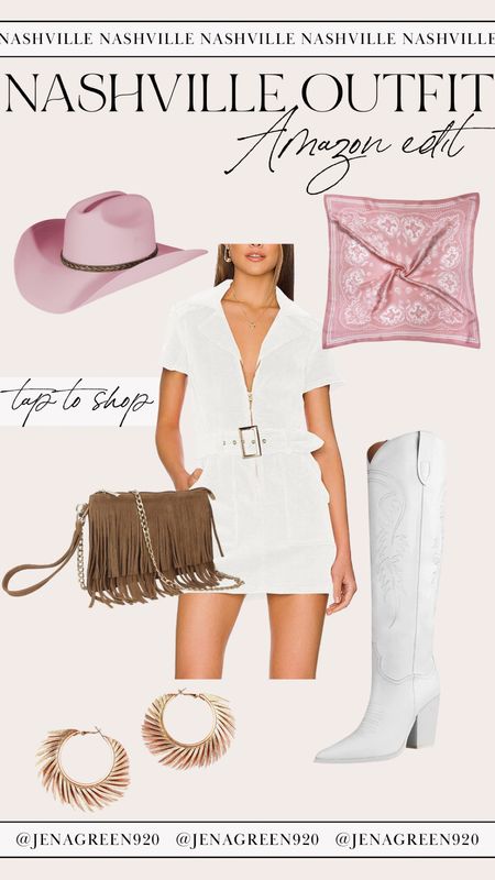 Amazon Finds | Nashville Outfit | Spring Outfit | Pink Cowboy Hat | White Boots | Fringe 

#LTKunder100 #LTKstyletip #LTKtravel