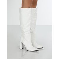 Posie Wide Fit White Pu Knee High Boots - US 7 | Public Desire (US & CA)