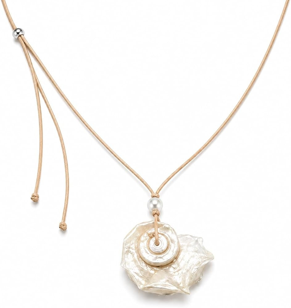 Shell Necklace for Women, Adjustable Beach Jewelry Pendant with Mother of Pearl Look, Pearl Bead ... | Amazon (US)