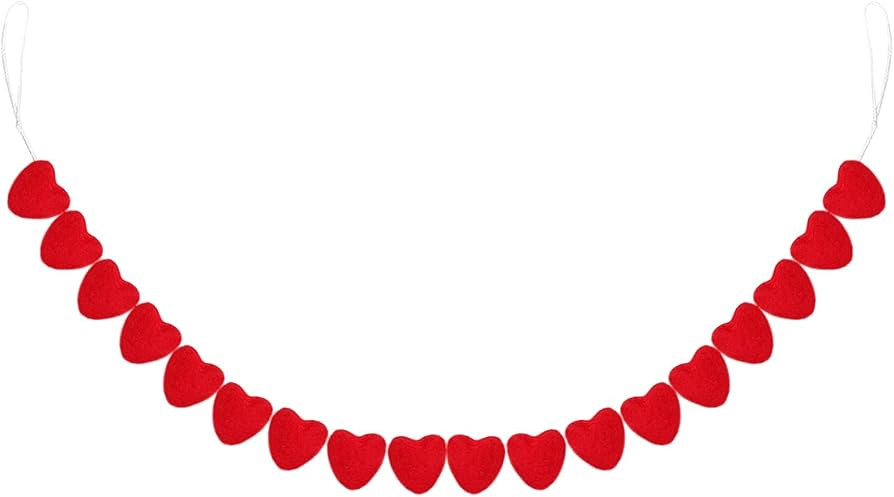 Valentine's Day Felt Heart Garland Banner 5.25 Feet Long String of Hearts Garland 18 Handmade Hea... | Amazon (US)