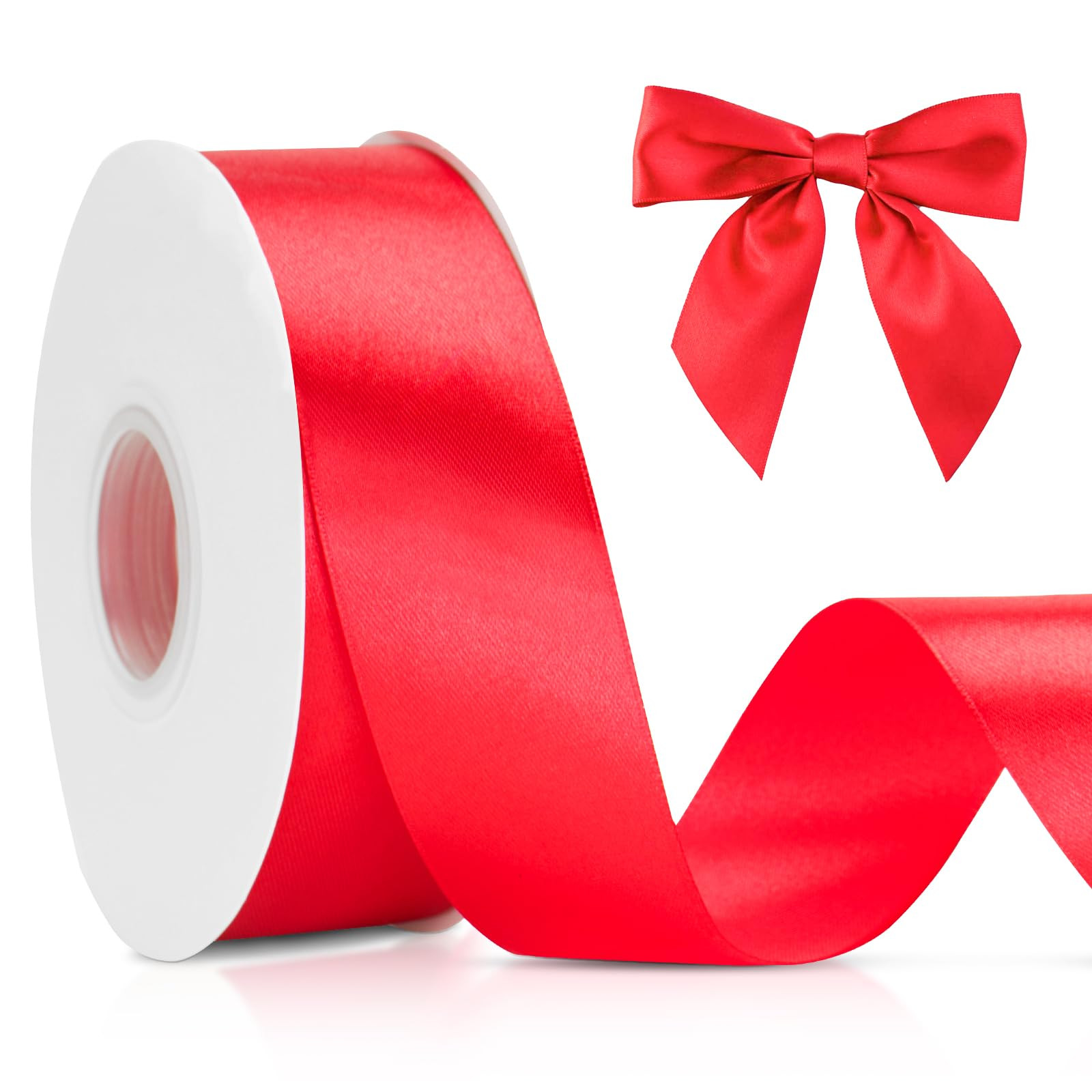 KINGLAKE Red Satin Ribbon 1 1/2 inch x 50 Yards - Polyester Silk Hair Ribbons, Fabric Red Ribbon ... | Amazon (US)