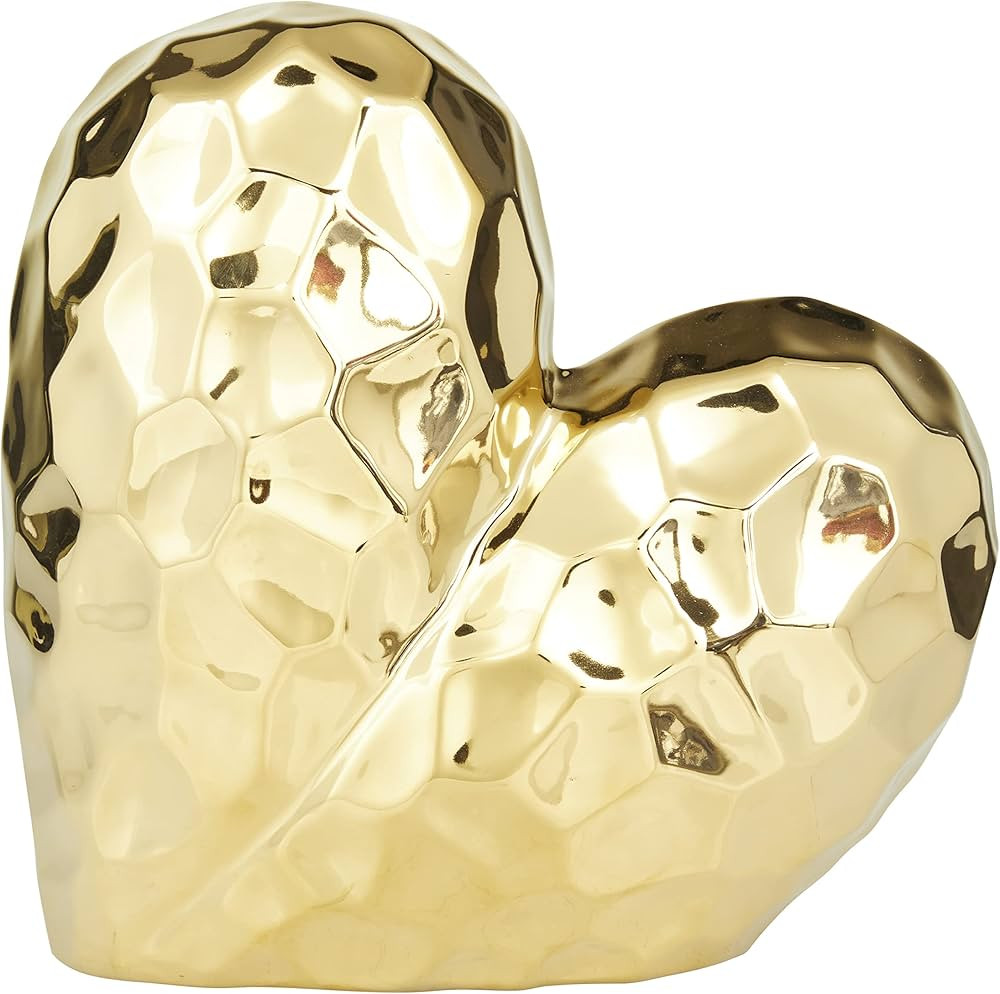 Deco 79 Porcelain Heart Sculpture, 8" x 3" x 8", Gold | Amazon (US)