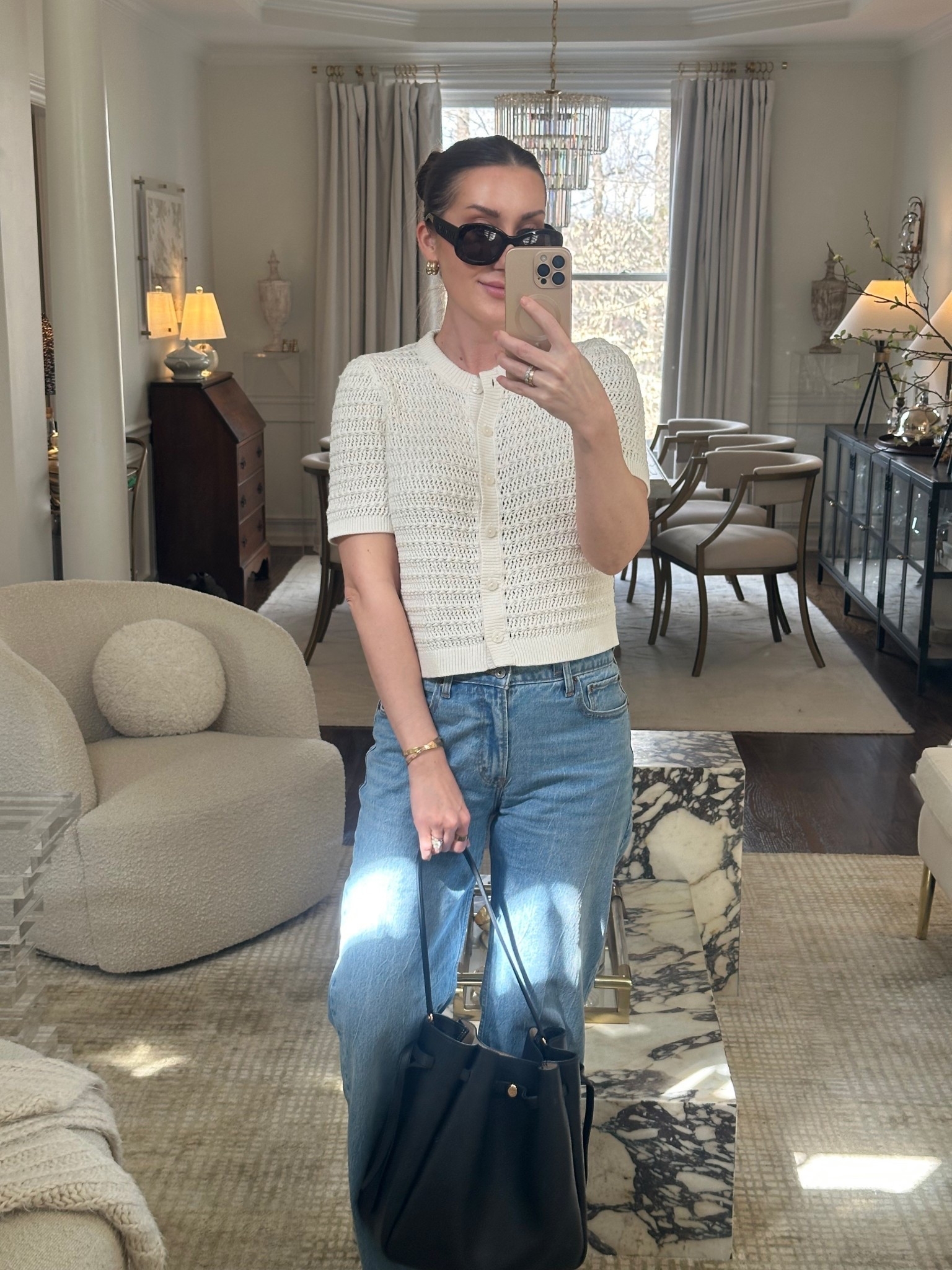 Spring ootd - cute knit top is part of the LTKSpring Sale! 🌷 
Medium top
Perfect straight leg jeans fit tts 

#LTKSpringSale
