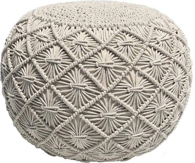 Casa Platino Pouf Ottoman Hand Knitted Cable Style Dori Pouf - Macramé Pouf - Floor Ottoman - Co... | Amazon (US)