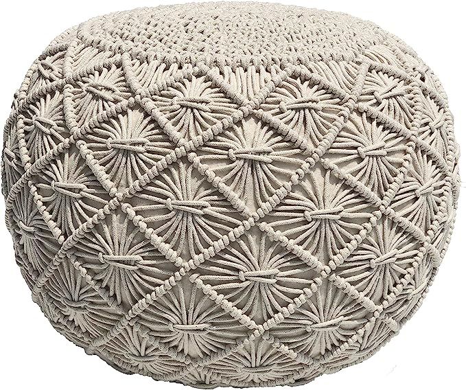 Casa Platino Pouf Ottoman Hand Knitted Cable Style Dori Pouf - Macramé Pouf - Floor Ottoman - Co... | Amazon (US)